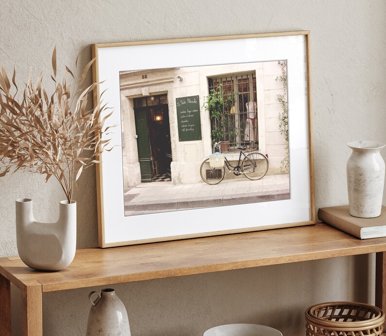 France Bicycle Print, Travel Photography, French Boutique, Shop Window, Beige Cream, Bike Photograph, Neutral Wall Art, Bike Wall Art image 3