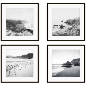 Beach Photography Print Set, Black and White Photography • Coastal Prints • Ocean Prints • Print Set of 4 • Beach Decor • 8x8 10x10 Prints