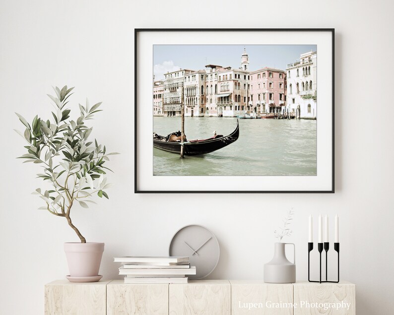 Venice Italy Print Gondola Boat Print Pale Pink Black Wall Art, Venice Architecture, Travel Photography, 8x10 11x14, Venice Wall Art image 2