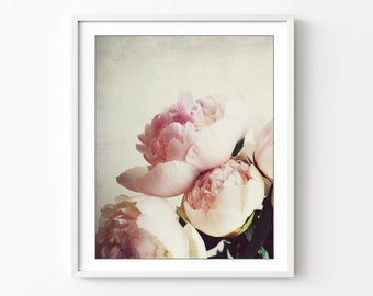 Peony Print Flower Photography, Pale Pink, Floral Art, Flower Still Life Print, Romantic Floral Wall Art, 8x10, 11x14, Bedroom Wall Art