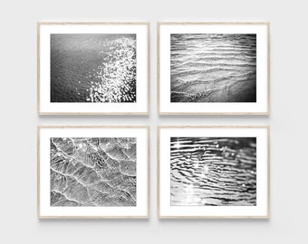 Ocean Prints Black and White Photography Set of 4 Prints, Water Ripples, Gray, Bathroom Wall Art, 8x8 8x10 11x14, Ocean Gallery Wall Set