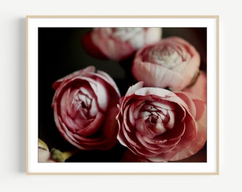 Dusty Rose Flower Photography - Vintage Style, Flower Still Life Photography, Botanical Dark Pink Floral Print, 8x10 11x14, Bedroom Wall Art