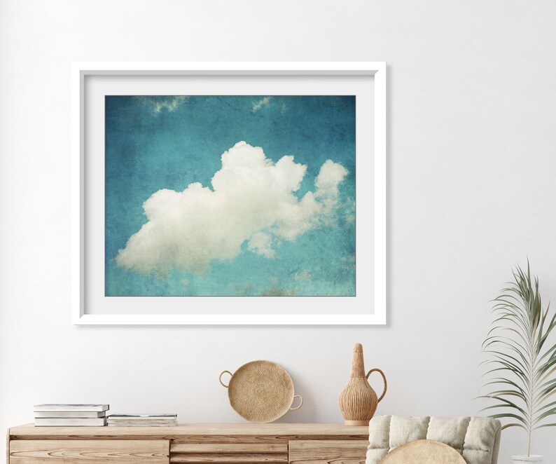 Cloud Photography, Blue Sky Wall Art, Cumulus Cloud Print, Nature Photography, 8x10 16x20, Blue Nursery Room Decor, Bedroom Wall Art image 5