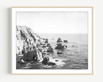 Coastal Wall Art Black and White Photography, Ocean Photography, Seascape Print, Rustic Beach Decor, 8x10 16x20 Print