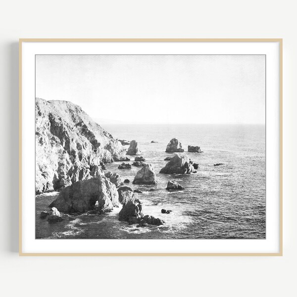 Coastal Wall Art Black and White Photography, Ocean Photography, Seascape Print, Rustic Beach Decor, 8x10 16x20 Print