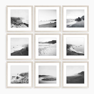 Set of 9 Prints • Black and White Beach Photography • Beach Gallery Wall Set • 8x8 5x5 • Black White Ocean Wall Art • Square Prints