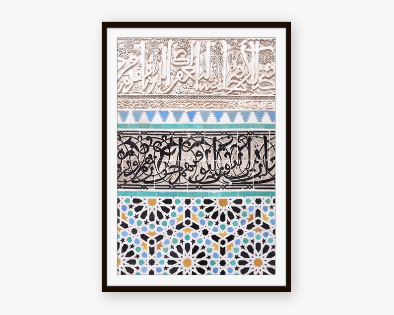 Moroccan Tiles Print Geometry Wall Art Aqua Blue Cream Etsy