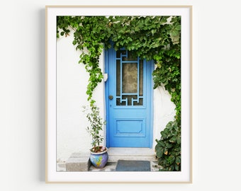Greece Blue Door Print, Greece Photography, Blue Wall Art, Travel Photography, Cottage Decor, Entryway Wall Art, Travel Door Print