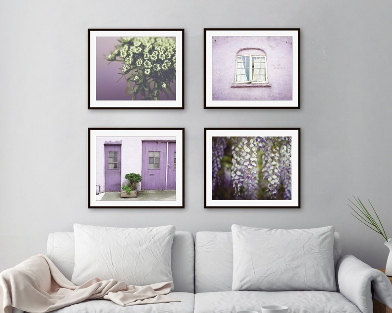 Set of Four Prints Purple Green Wall Art Print Set, Botanical, Architecture, Purple Home Decor, 8x10 11x14 Prints, Wall Art Print image 2