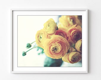 Ranunculus Print - Floral Botanical Print, Yellow Wall Art, Flower Photography, Still Life Bouquet, Bedroom Art, 8x10 16x20 Print