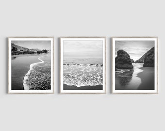 Black and White Beach Photography Set Coastal Ocean Prints