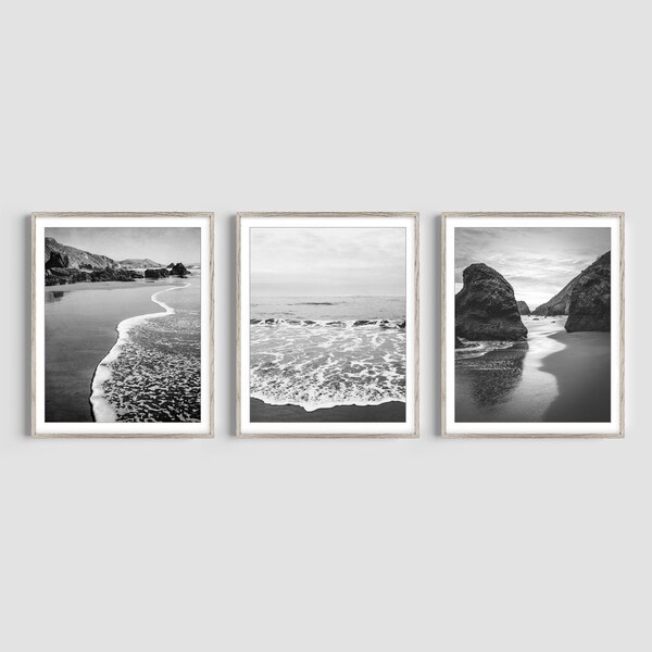 Beach Prints, Black and White Photography, Set of 3 Prints, Coastal Decor, Ocean Gallery Wall, Bedroom Art, Living Room Wall Art