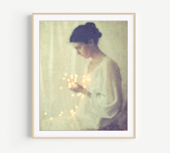Ethereal Portrait Print Vintage Style Figurative Art Fairy Bedroom Wall Art Beige White 5x7 8x10 11x14 Print