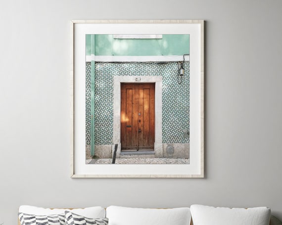 Lisbon Portugal Door Print Travel Photography Mint Wall Art Tiles Wood Door Wall Art Architecture Lisbon 162a