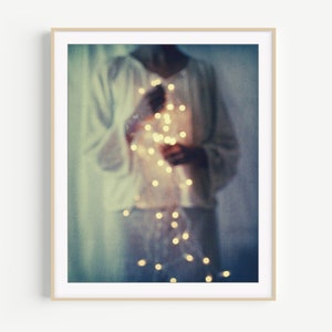 Art Photography - Sparkle Lights Ethereal Figurative Wall Art Dreamy Portrait Indigo Blue Night Boheh 8x8 8x10 Print