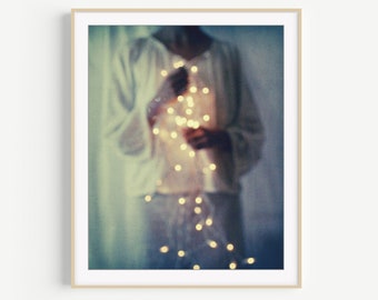 Art Photography - Sparkle Lights Ethereal Figurative Wall Art Dreamy Portrait Indigo Blue Night Boheh 8x8 8x10 Print