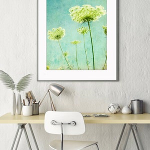 Flower Photography Queen Anne's Lace Print, Floral Aqua Blue Green Wall Art, Nature Photography, 8x10 11x14, Wildflower Botanical Wall Art image 3