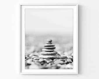 Beach Stones Print - Black and White Photography Gray Wall Art Nature Photography Print, 8x10 16x20, Zen Decor, Earthy Contemporary Wall Art