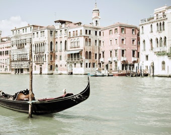 Venice Italy Print Gondola Boat Print Pale Pink Black Wall Art, Venice Architecture, Travel Photography, 8x10 11x14, Venice Wall Art
