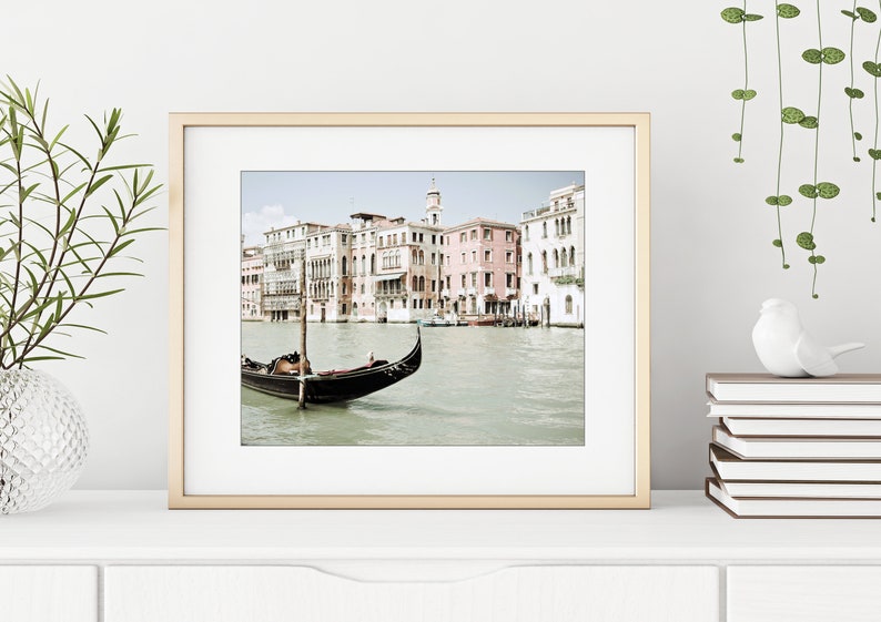 Venice Italy Print Gondola Boat Print Pale Pink Black Wall Art, Venice Architecture, Travel Photography, 8x10 11x14, Venice Wall Art image 3