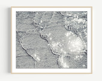 Black and White Photography Ocean Beach Waves Print • Water Sparkle • Minimal Gray Wall Art