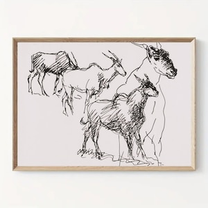 Elands, Black and White sketch,South African art print,African Wall Art,  South Africa Poster,  Digital Download