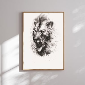 Lion Sketch Art Print: Charcoal Drawing, Safari Wall Decor (Digital Download)