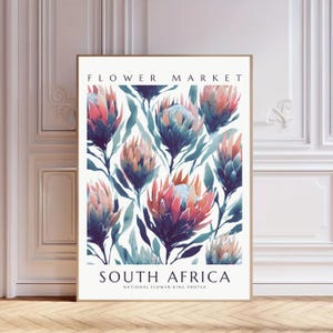 Impresión del mercado de flores de Sudáfrica, arte mural botánico sudafricano, pósteres florales, póster de Sudáfrica, descarga digital
