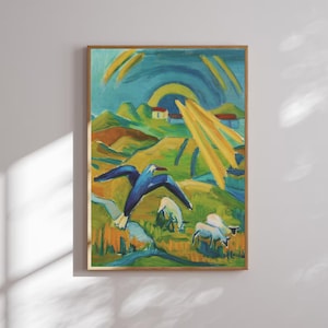 Landschaft mit Schafen | Maggie Laubser Kunst| Druckbare afrikanische Wandkunst | Bunte Malerei| Südafrika Kunst Poster | Digitaler Download