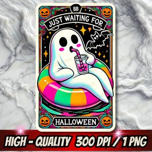 Nur warten auf Halloween PNG | Geist-Halloween-Tarot-Karte PNG | Gruselige Sommer Grafik | Tarot Karte für T-Shirts & Tassen | Digitaler Download