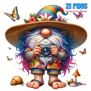 Watercolor Summer Beach Gnomes Clipart: 21 PNG Bundle (Digital Download)