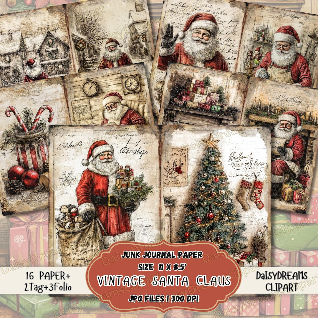 Vintage Santa Claus Junk Journal Kit: Christmas Ephemera (digital ...