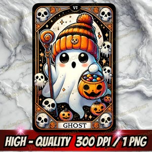 Linda carta de tarot fantasma PNG / Diseño fantasma de Halloween PNG / Vibraciones espeluznantes PNG / Sublimación de calabaza fantasma para camiseta / Descarga digital instantánea