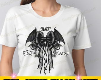 Gothic Halloween Bat Bow PNG: Retro Coquette T-Shirt Design (Digital Download)