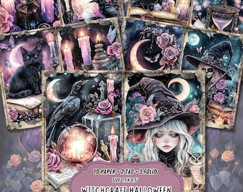 Witchcraft Junk Journal Pages: Spooky Halloween Collage (Digital Download)