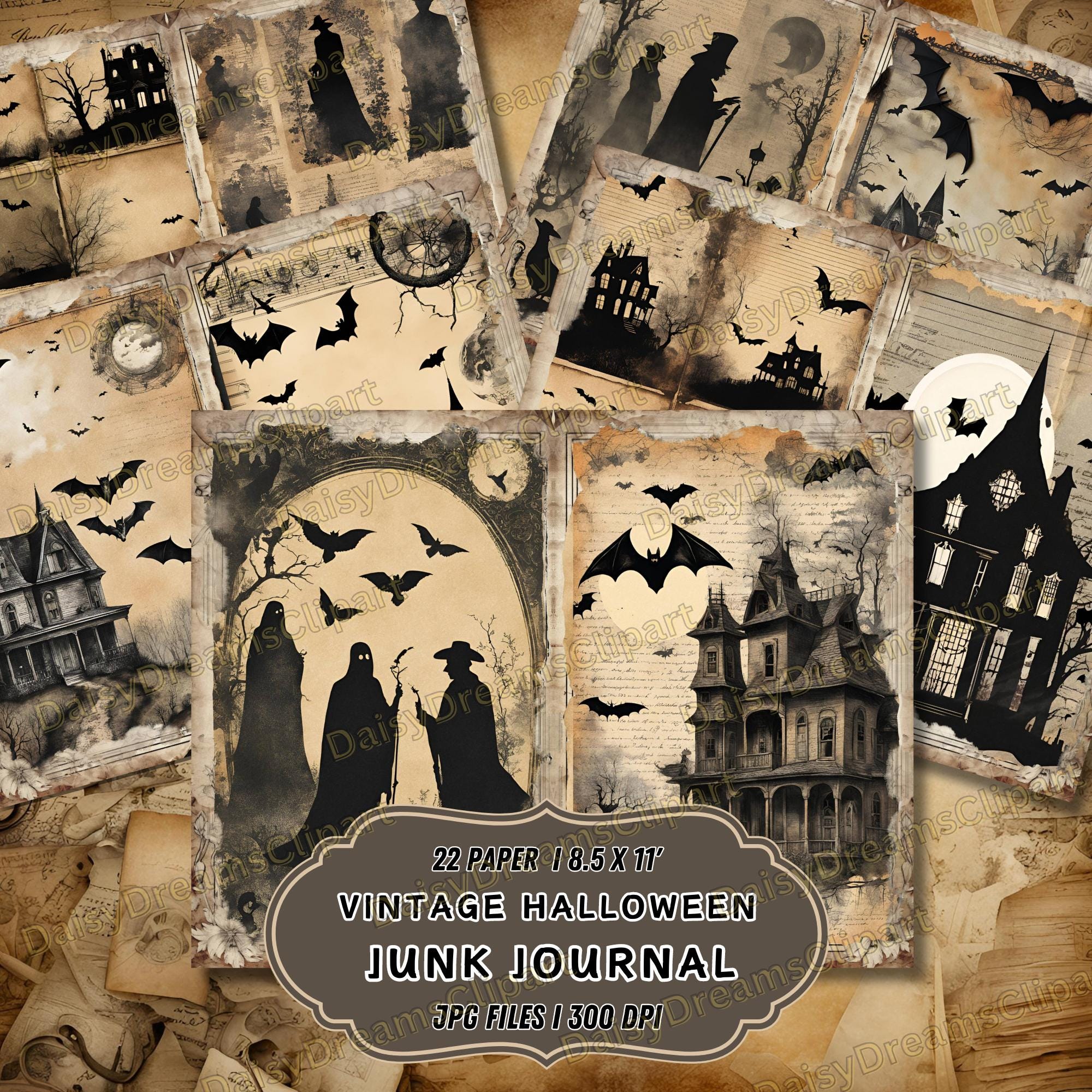 Vintage Halloween Junk Journal Kit: Watercolor Ephemera (22 Digital JPG ...