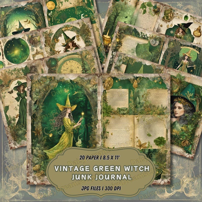 Vintage Green Witch Junk Journal Kit: Spell Book Printables (20 JPG ...