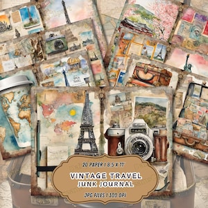 Pages imprimables du carnet de voyage | Carnet de voyage vintage | Journal imprimable de la camelote de voyage | 20 fichiers JPG | Téléchargement numérique