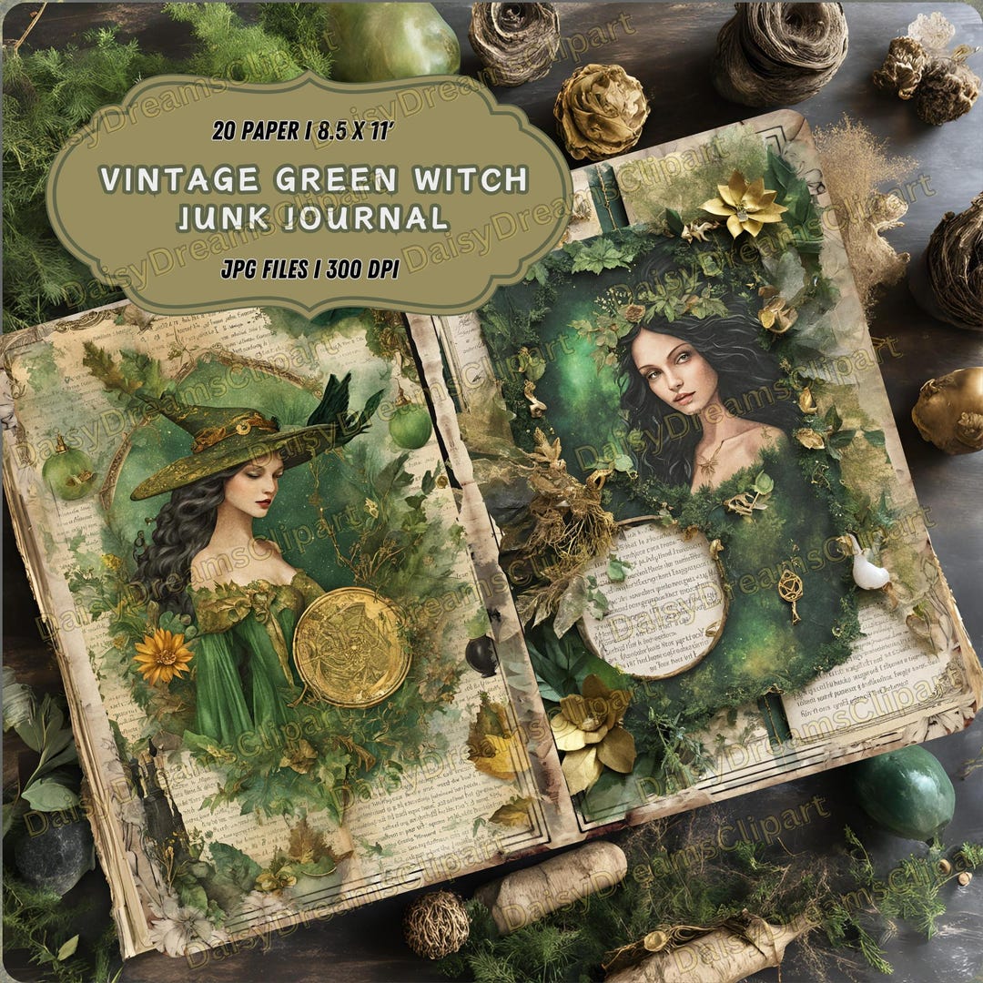 Vintage Green Witch Junk Journal Kit: Spell Book Printables (20 JPG ...