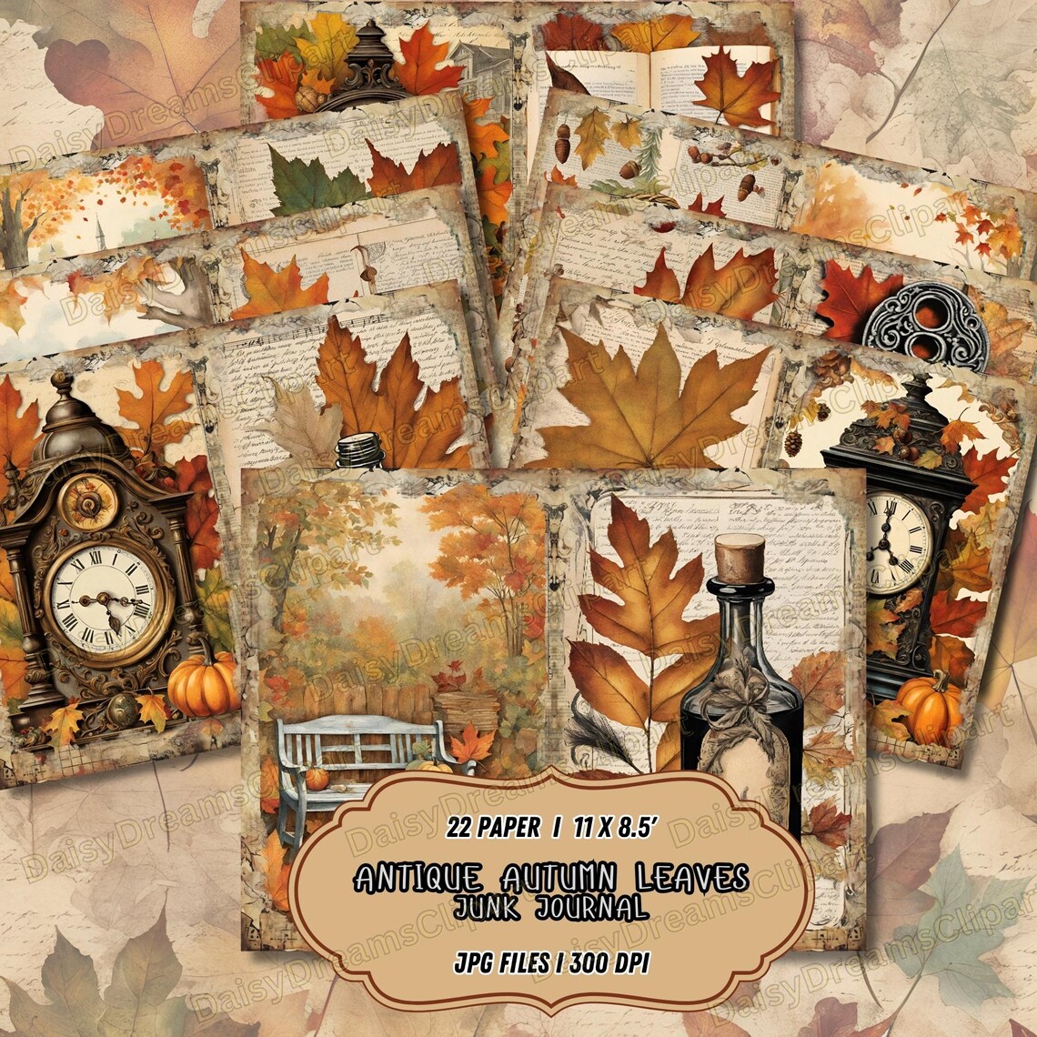 Antique Autumn Leaves Junk Journal Kit: Fall Scrapbook Paper (digital ...