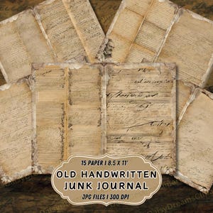 Páginas antigas de diário indesejado com caligrafia | Kit de papel para álbum de recortes digital | Vintage manuscrito para impressão | Folha de colagem desgastada | 15 arquivos JPG