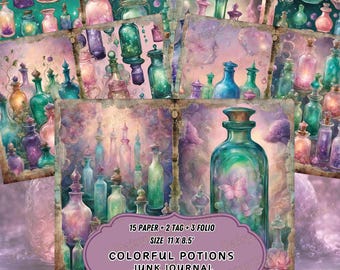 Kit de diario basura con pociones coloridas: Álbum de recortes de Halloween (descarga digital)
