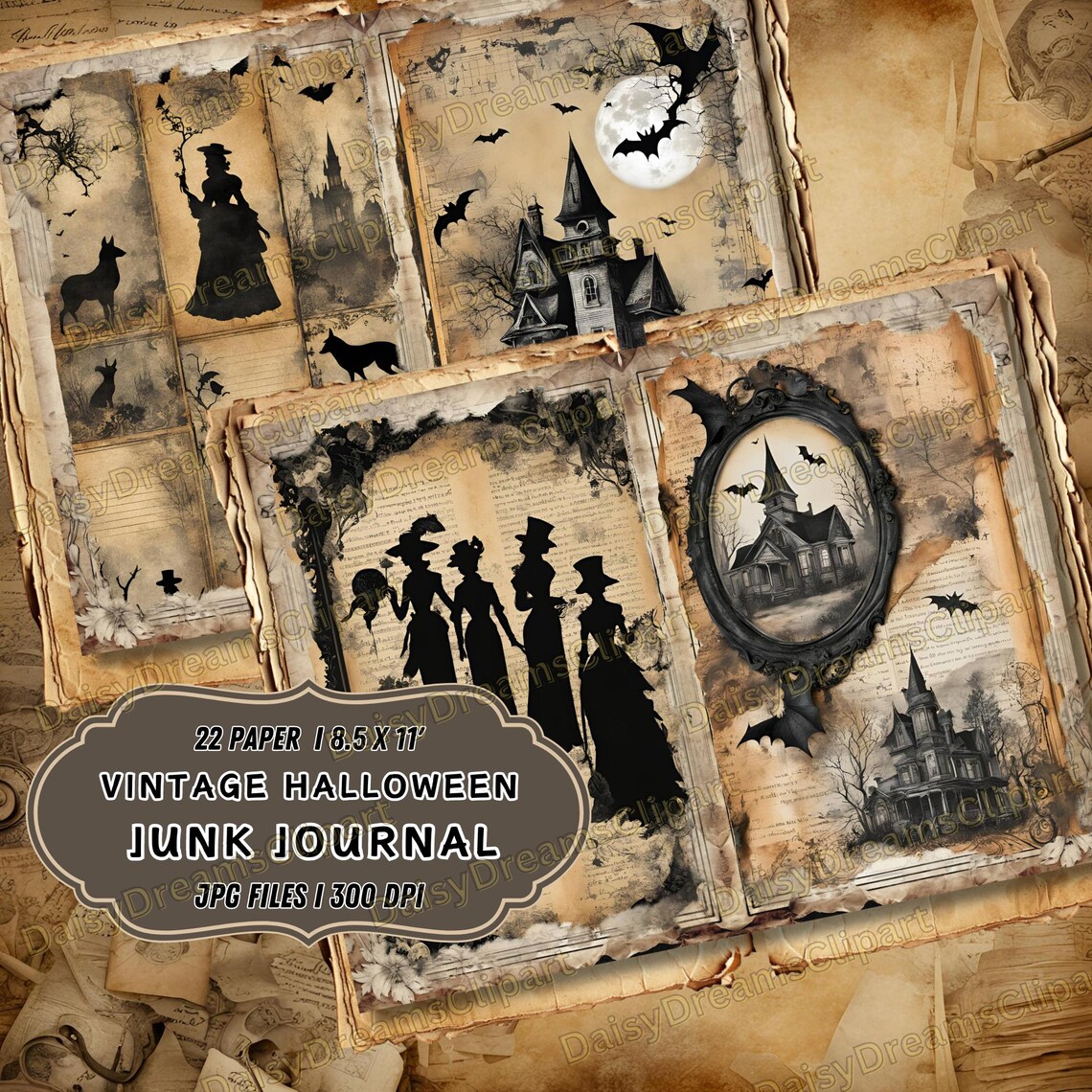 Vintage Halloween Junk Journal Kit: Watercolor Ephemera (22 Digital JPG ...
