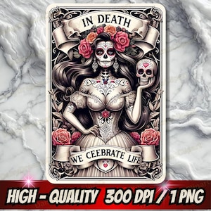 La Catrina Tarot Card PNG#1 | Day of the Dead PNG | Día de los Muertos Tarot Cart | Digital Art | Mexican Girl Tarot Card | Digital Download