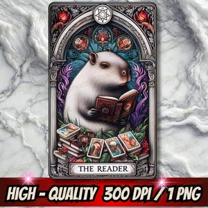 The Reader Tarot Card PNG | Reading Capybara Sublimation Design | Book Lover Tarot Graphic PNG | T-Shirt & Mug PNG File | Digital Download