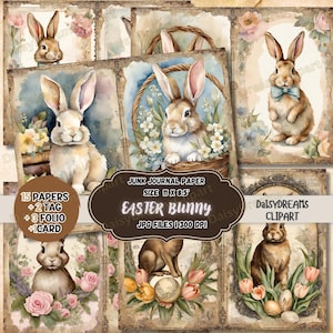 Easter Bunny Junk Journal Kits | Vintage Easter Bunny Printables | Spring Scrapbooking Supplies | Bunny Digital Papers | Digital Download