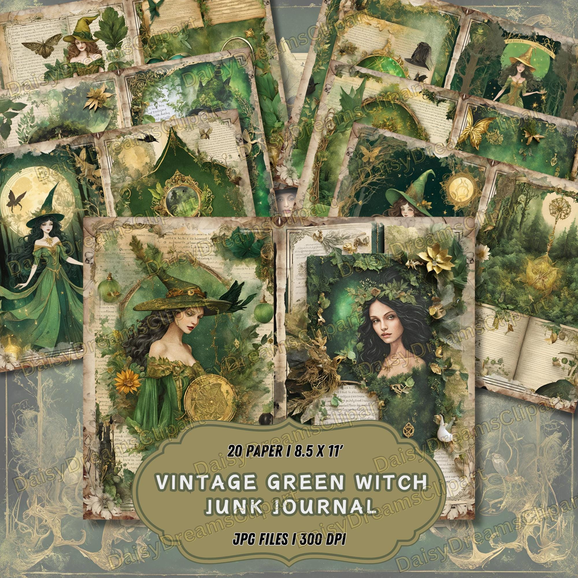 Vintage Green Witch Junk Journal Kit: Spell Book Printables (20 JPG ...