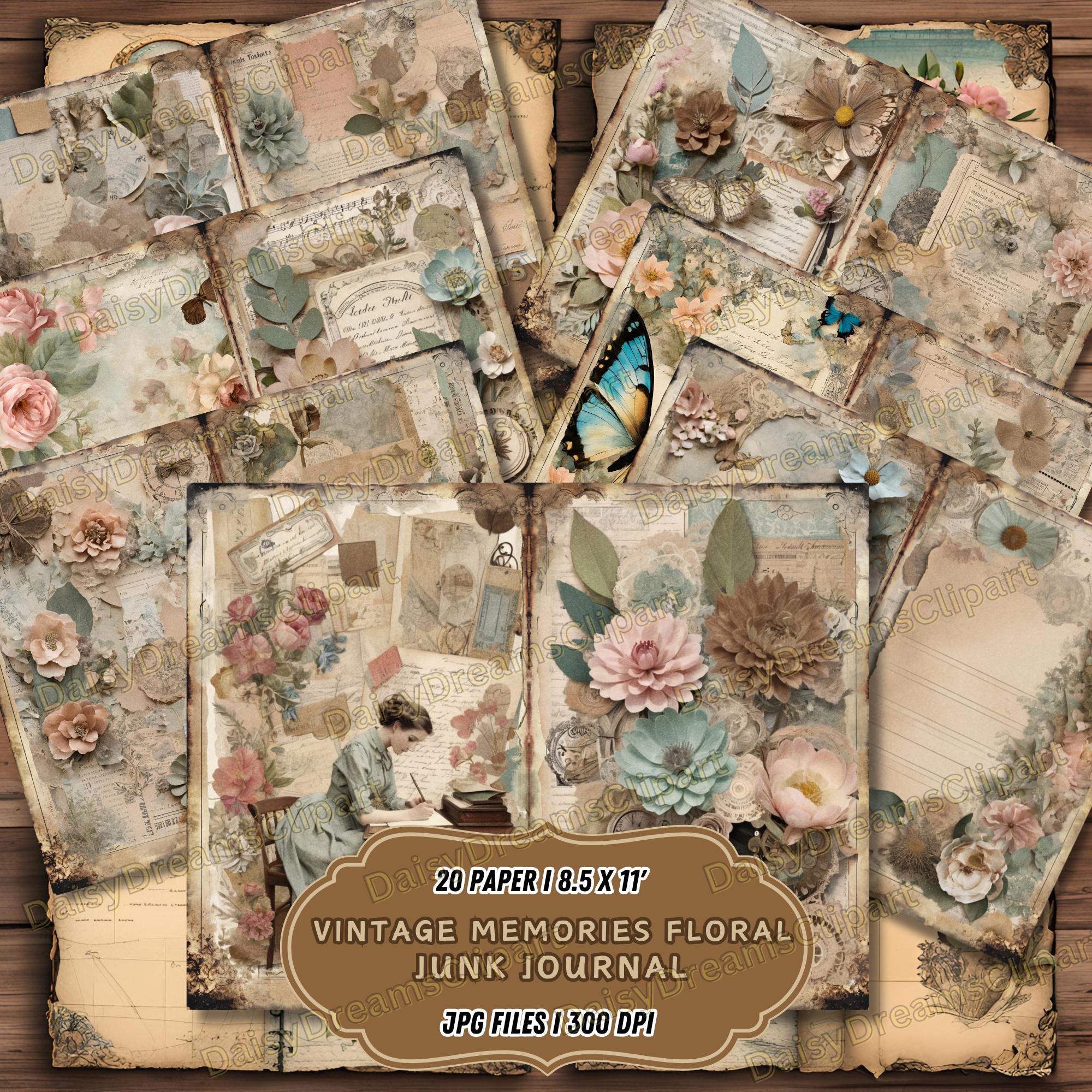 Vintage Floral Junk Journal Kit: Scrapbook Paper (20 JPG Digital ...