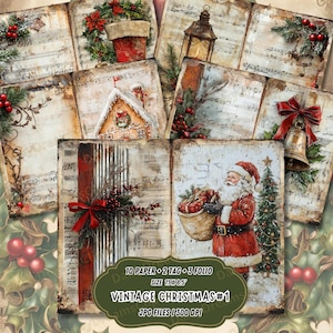 Vintage Christmas Junk Journal Kit #1 | Musical Vintage Merry Christmas Junk Journal Pages | Santa Scene Printable Paper | Digital Download