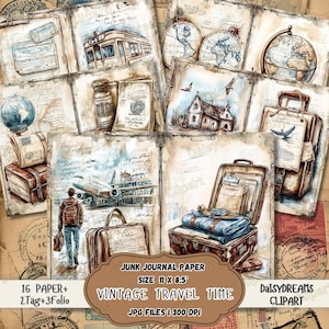 kit vintage de carnet de voyage Travel Time | Journal imprimable de la camelote de voyage | Carnet de voyage vintage | Etiquette de voyage et pochette rétro | Téléchargement numérique